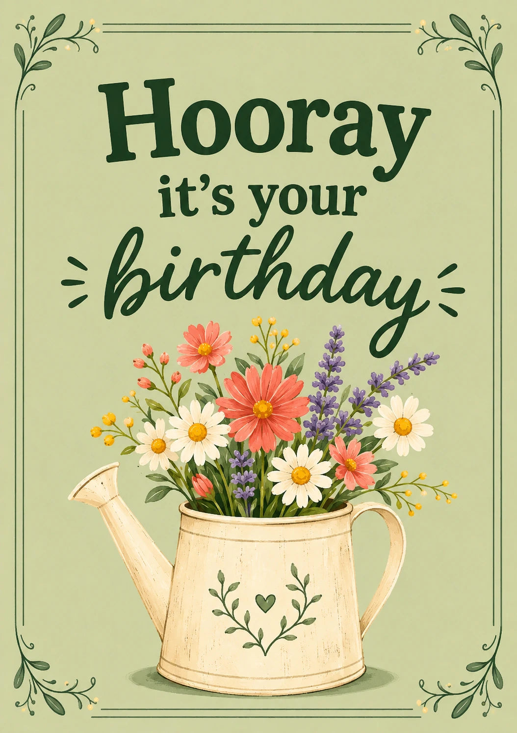 Floral Watering Can 80th Birthday Card for Her