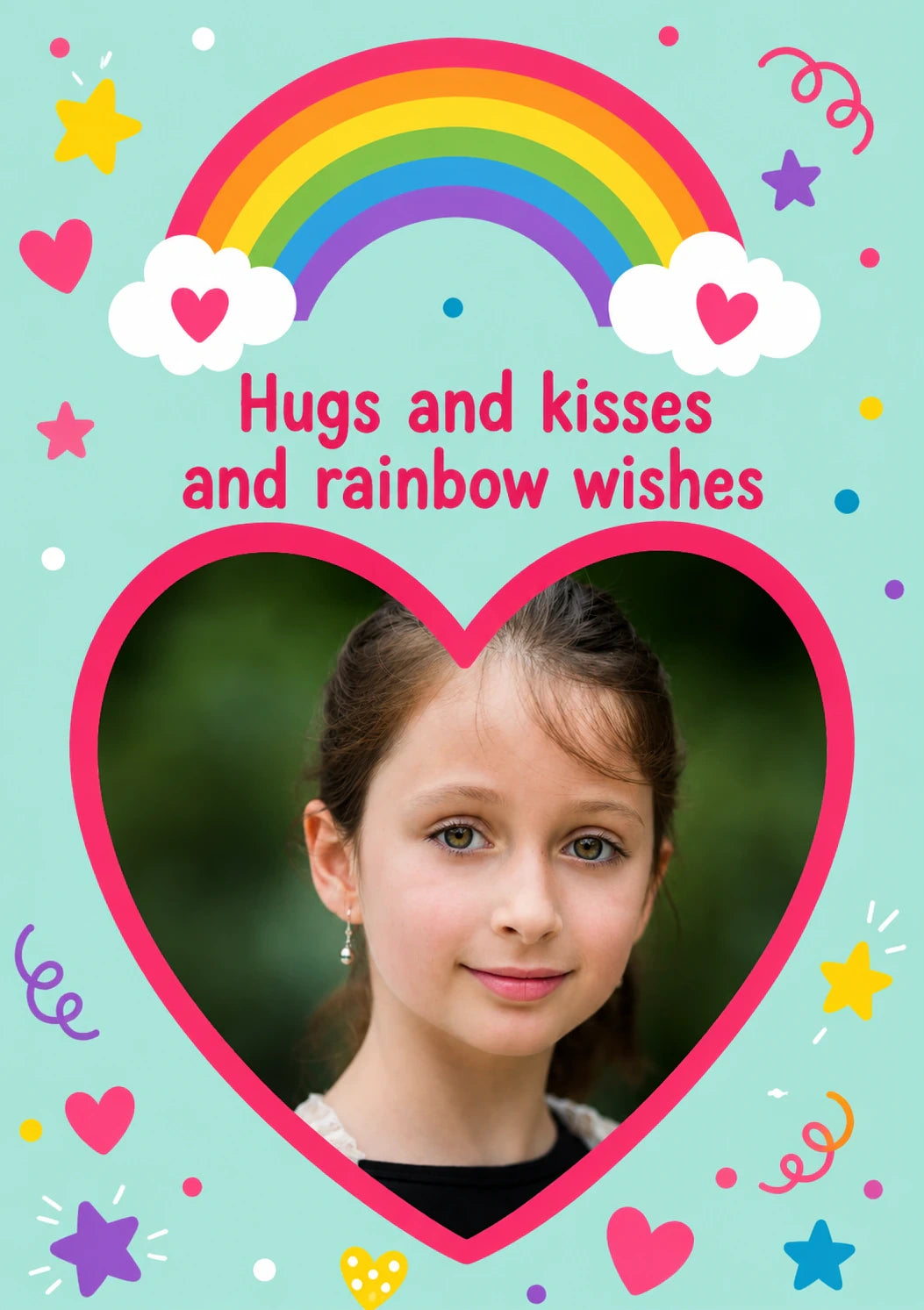 Rainbow Wishes Hugs and Kisses Photo Upload Birthday Card for Her