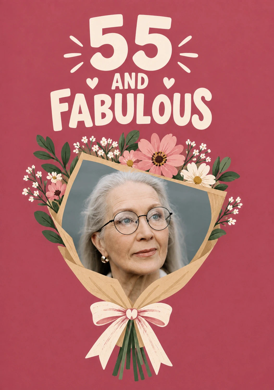 55 and Fabulous Floral Bouquet Photo Upload 55th Birthday Card for Her