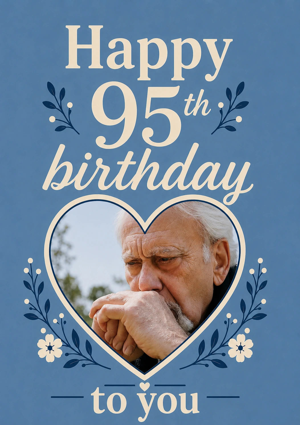 Blue Floral Heart Photo Upload 95th Birthday Card