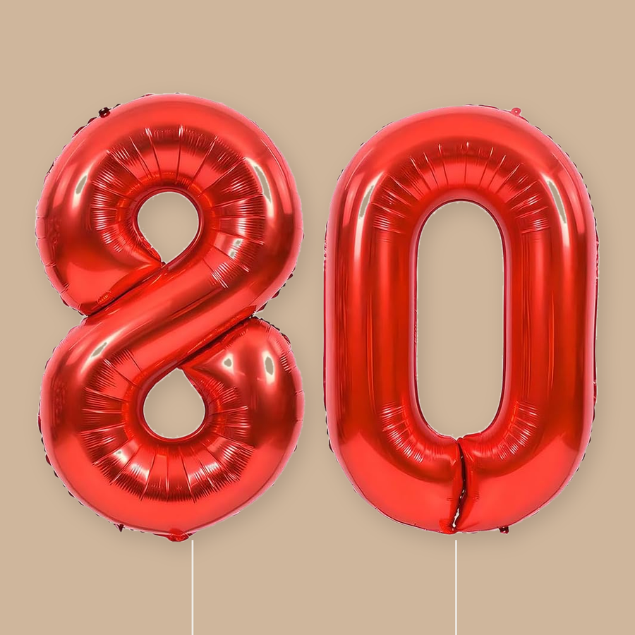 Red Number 80 Foil Balloon 40"