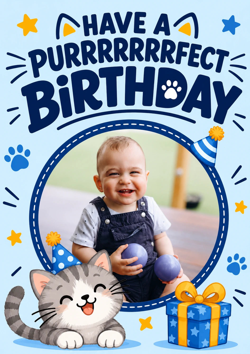 Purrfect Cat Kitten Photo Upload Birthday Card for Him
