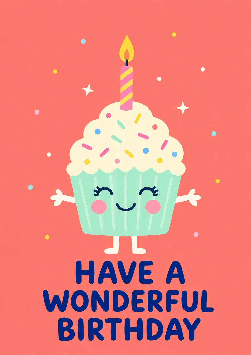 Cute Kawaii Cupcake With Candle Birthday Card
