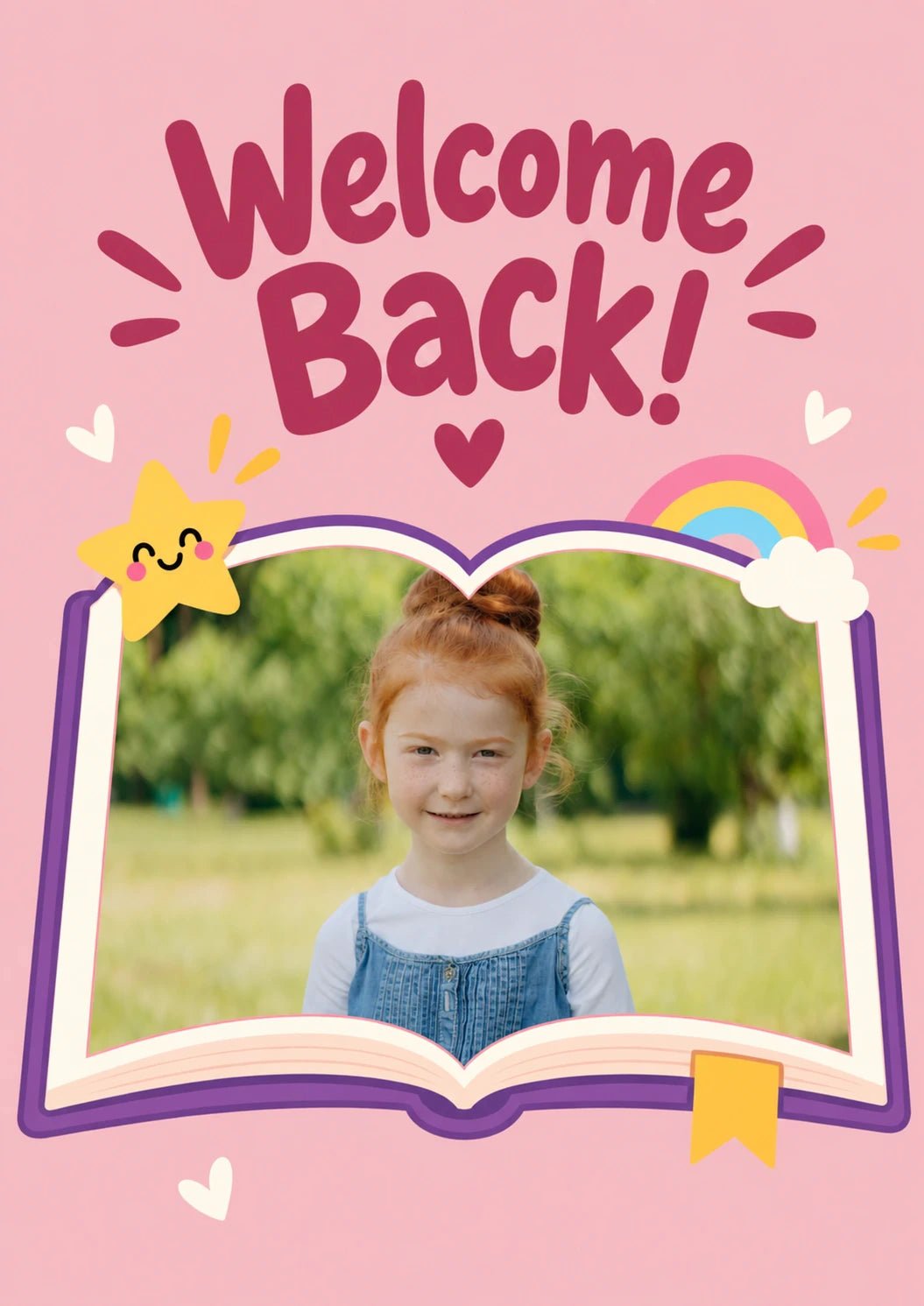 Welcome Back Cute Book Photo Upload Back to School Card