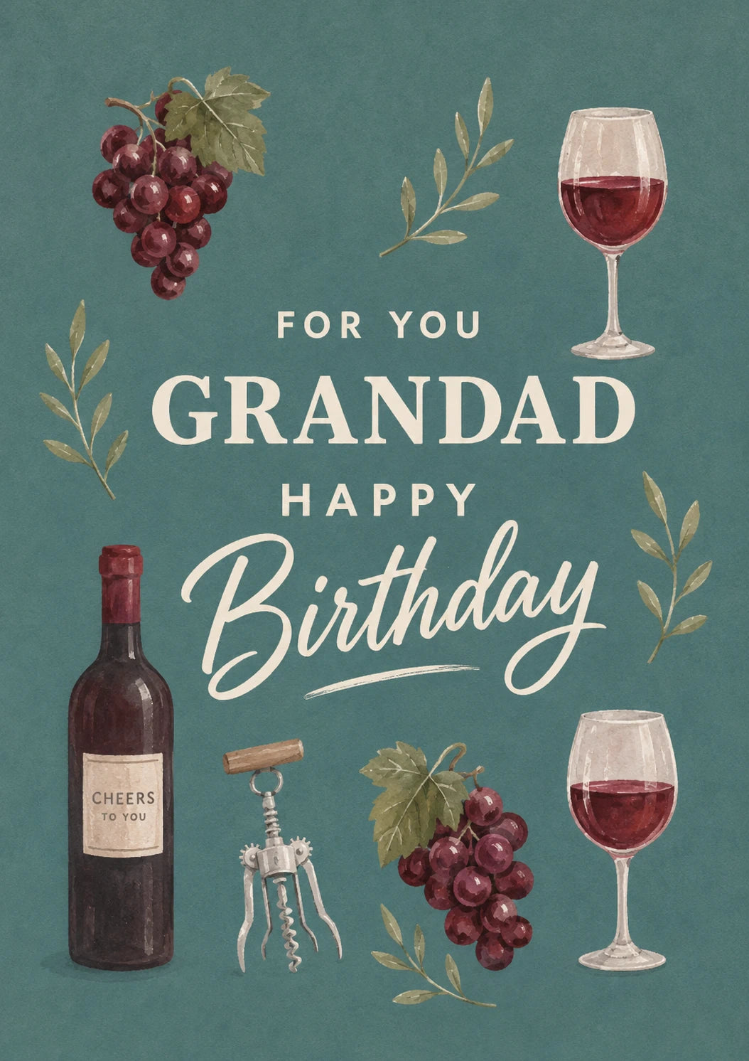Red Wine and Grapes Grandad Happy Birthday Card for Him