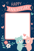 Load image into Gallery viewer, Cute Bears and Flowers Photo Upload Anniversary Card

