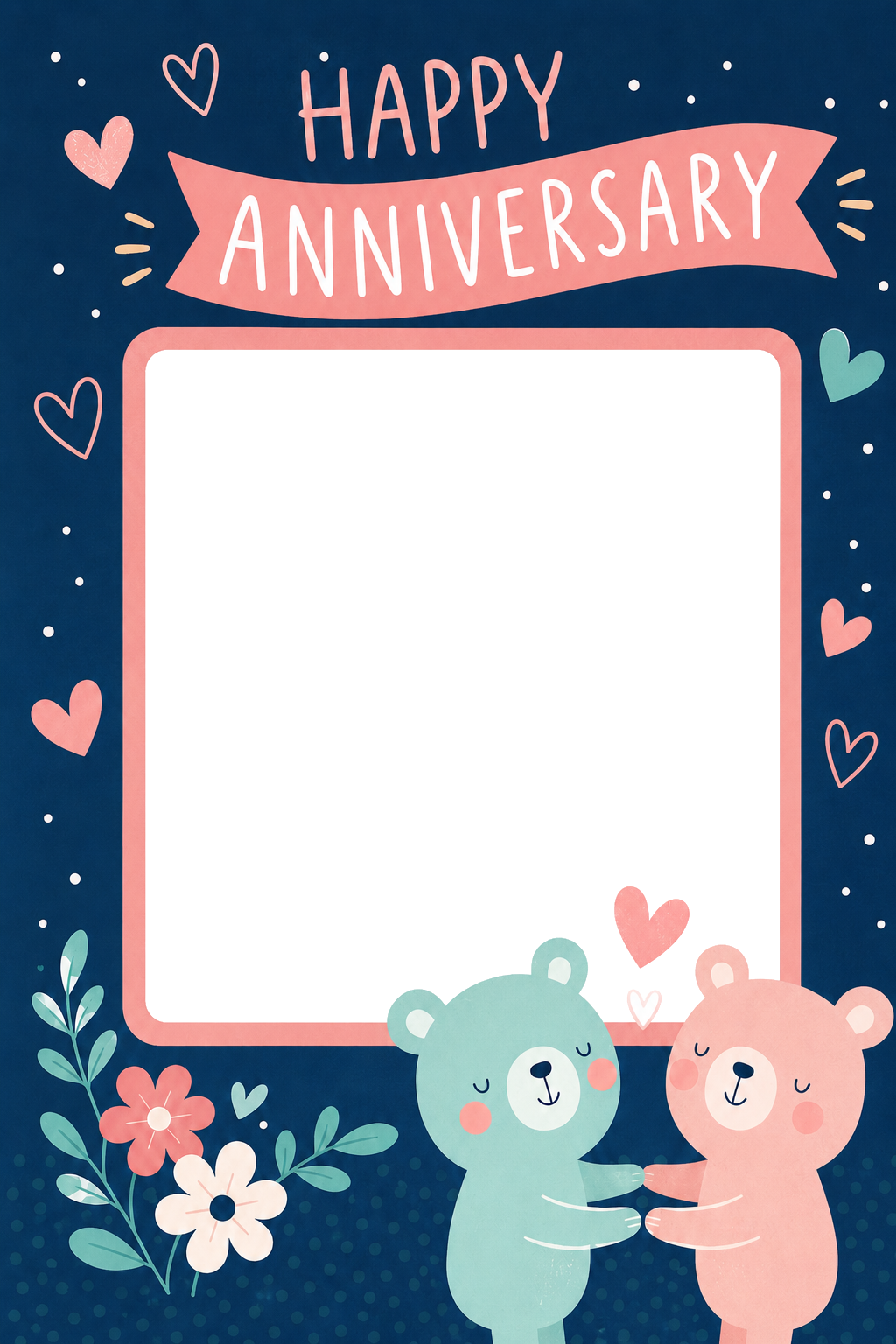 Cute Bears and Flowers Photo Upload Anniversary Card