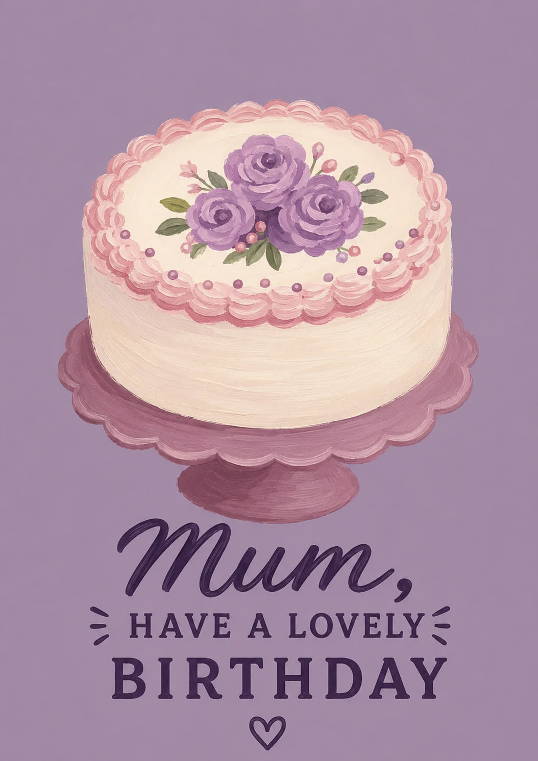 Purple Rose Cake Mum Birthday Card for Her