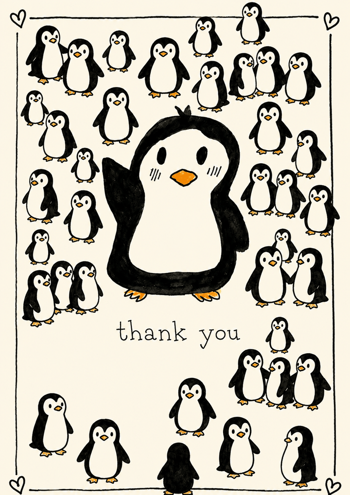 Cute Penguin Gang Thank You Card
