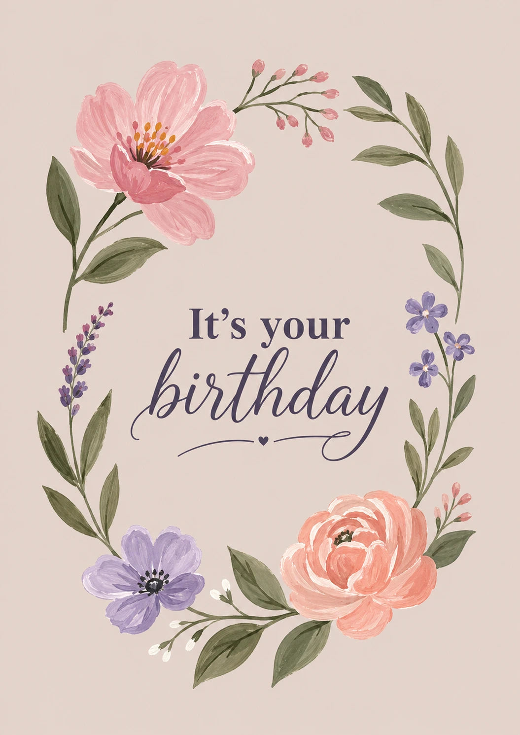 Watercolour Floral Wreath Birthday Card for Her