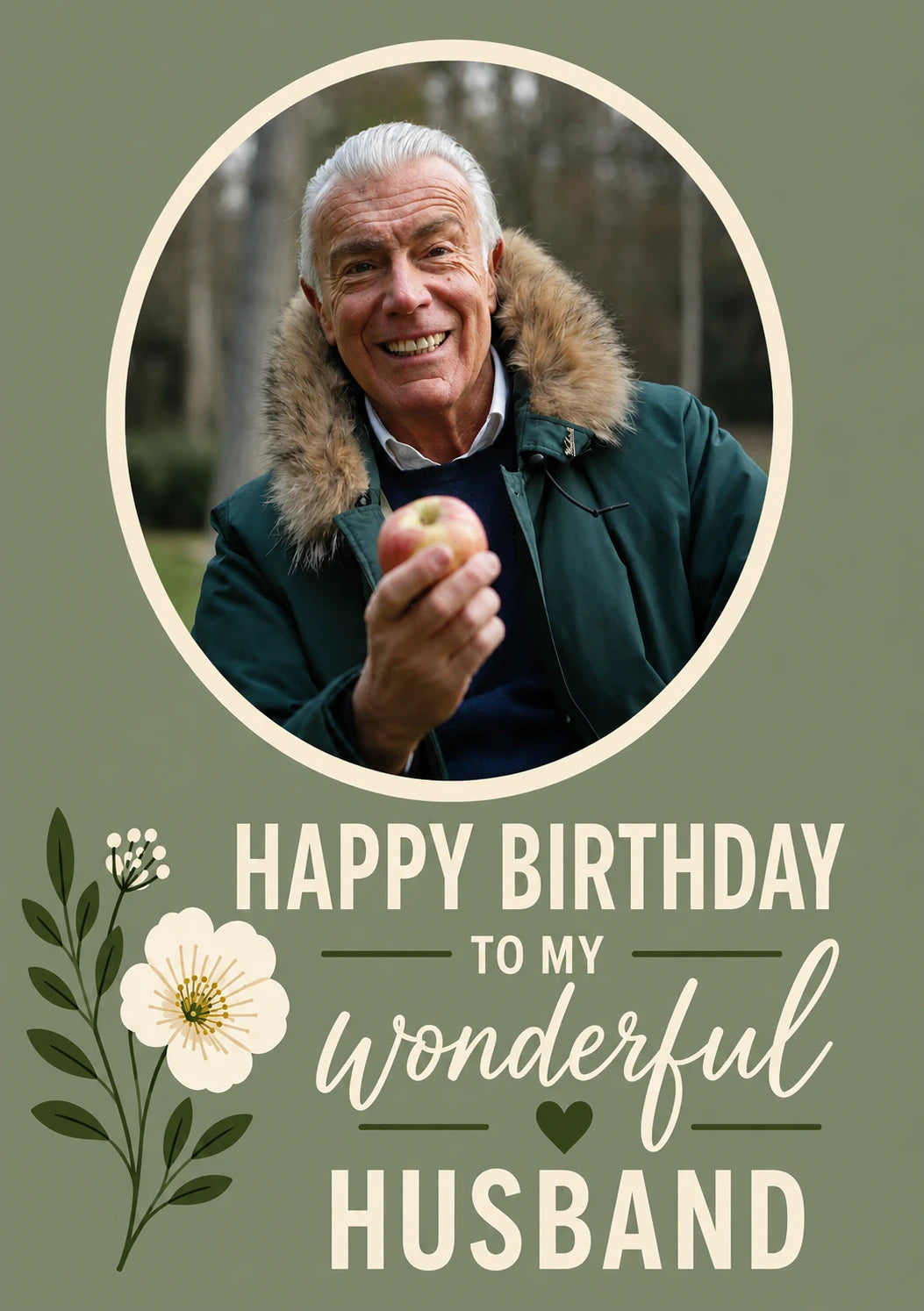 Green Floral Wonderful Husband Photo Upload Birthday Card for Him