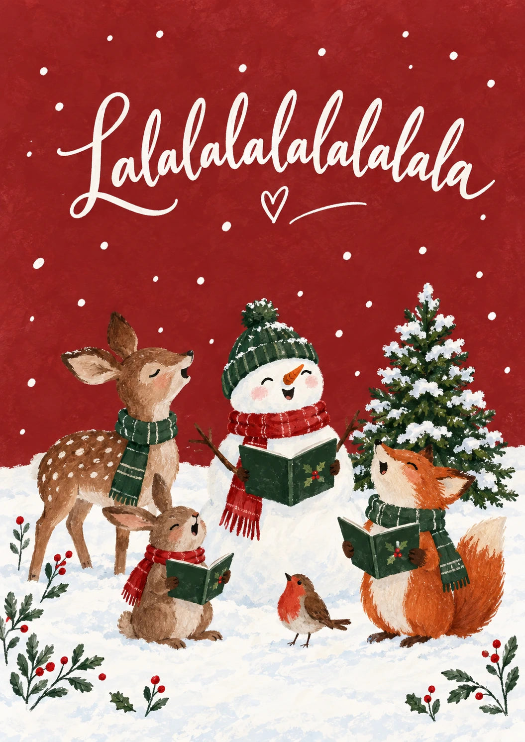 Singing Woodland Animals and Snowman Christmas Card