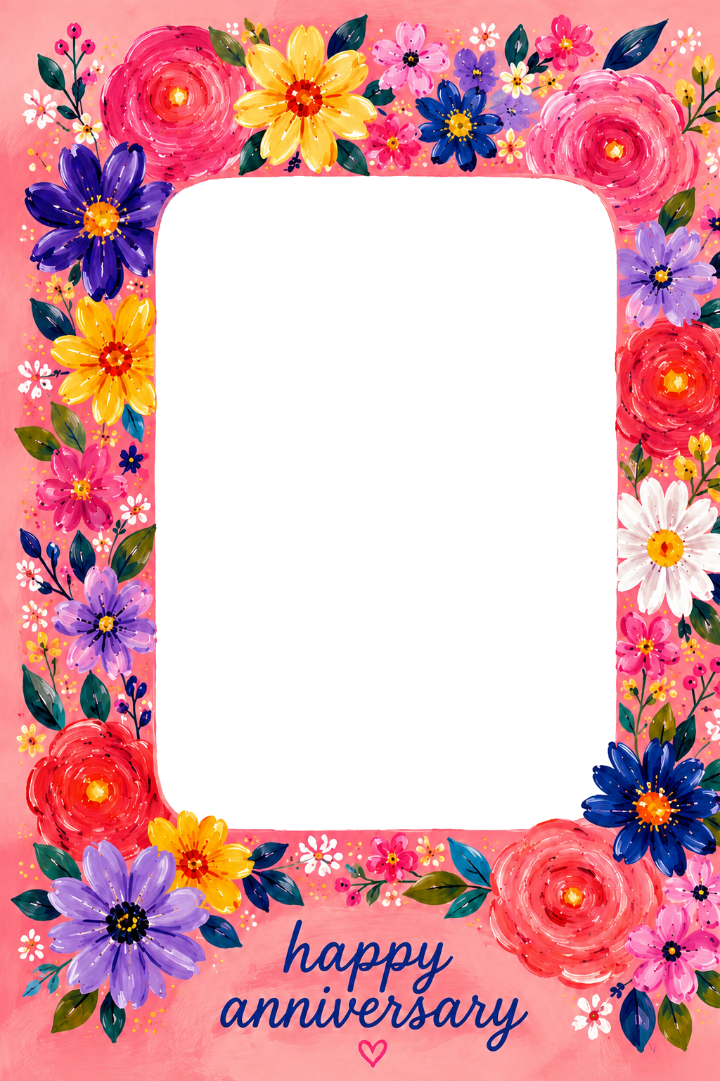Bright Painted Floral Border Photo Upload Anniversary Card