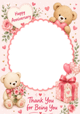 Load image into Gallery viewer, Cute Teddy Bear Pink Floral Photo Upload Anniversary Card for Her
