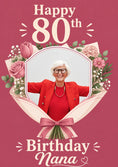 Load image into Gallery viewer, Pink Floral Bouquet 80th Birthday Photo Upload Card for Her
