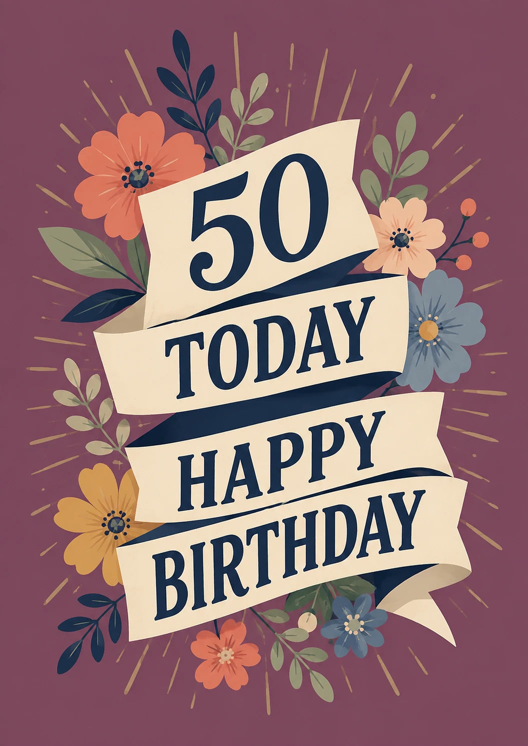 Vintage Floral Ribbon 50th Birthday Card for Her