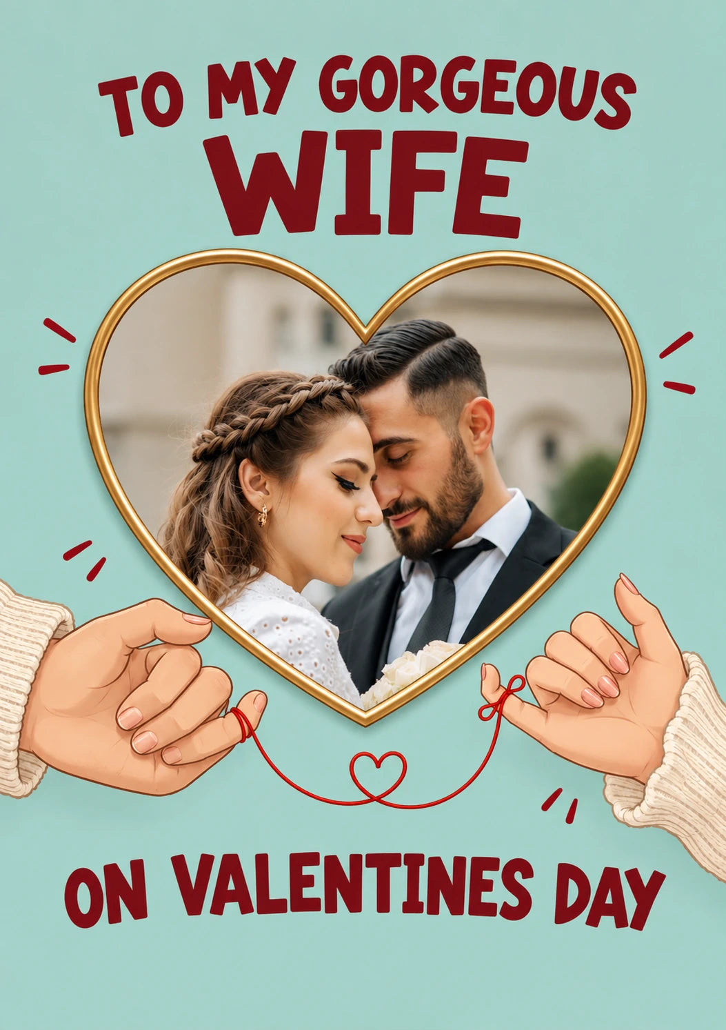 Red Thread of Fate Photo Upload Valentine's Day Card for Wife