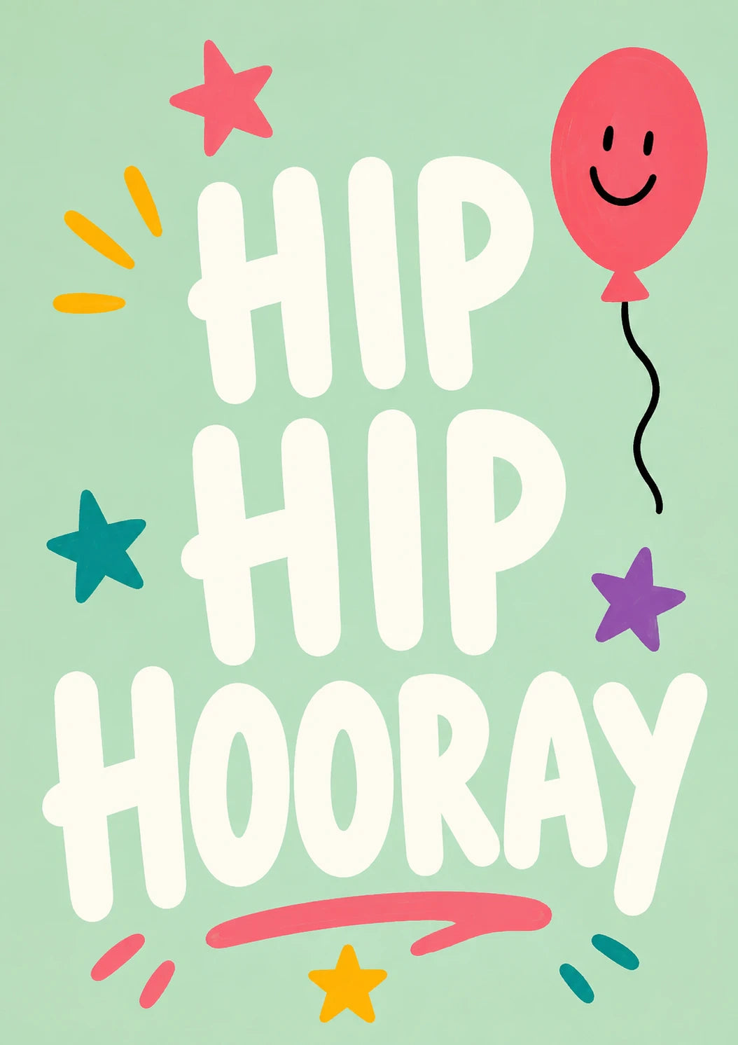 Hip Hip Hooray Smiley Balloon 5th Birthday Card