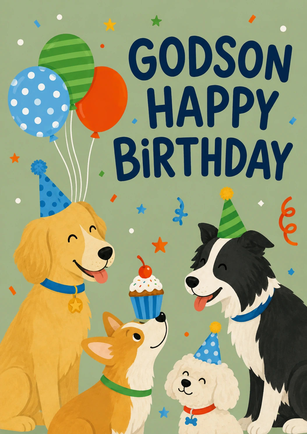 Cute Party Dogs Godson Happy Birthday Card for Him
