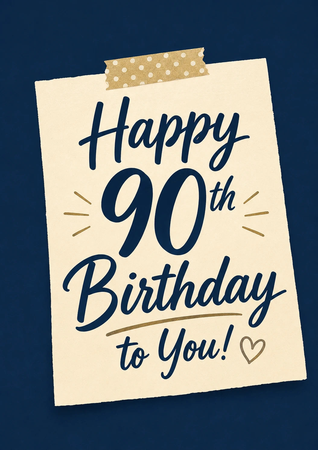 Navy and Gold Note Style 90th Birthday Card