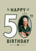 Load image into Gallery viewer, Green Botanical 50th Birthday Photo Upload Birthday Card for Her
