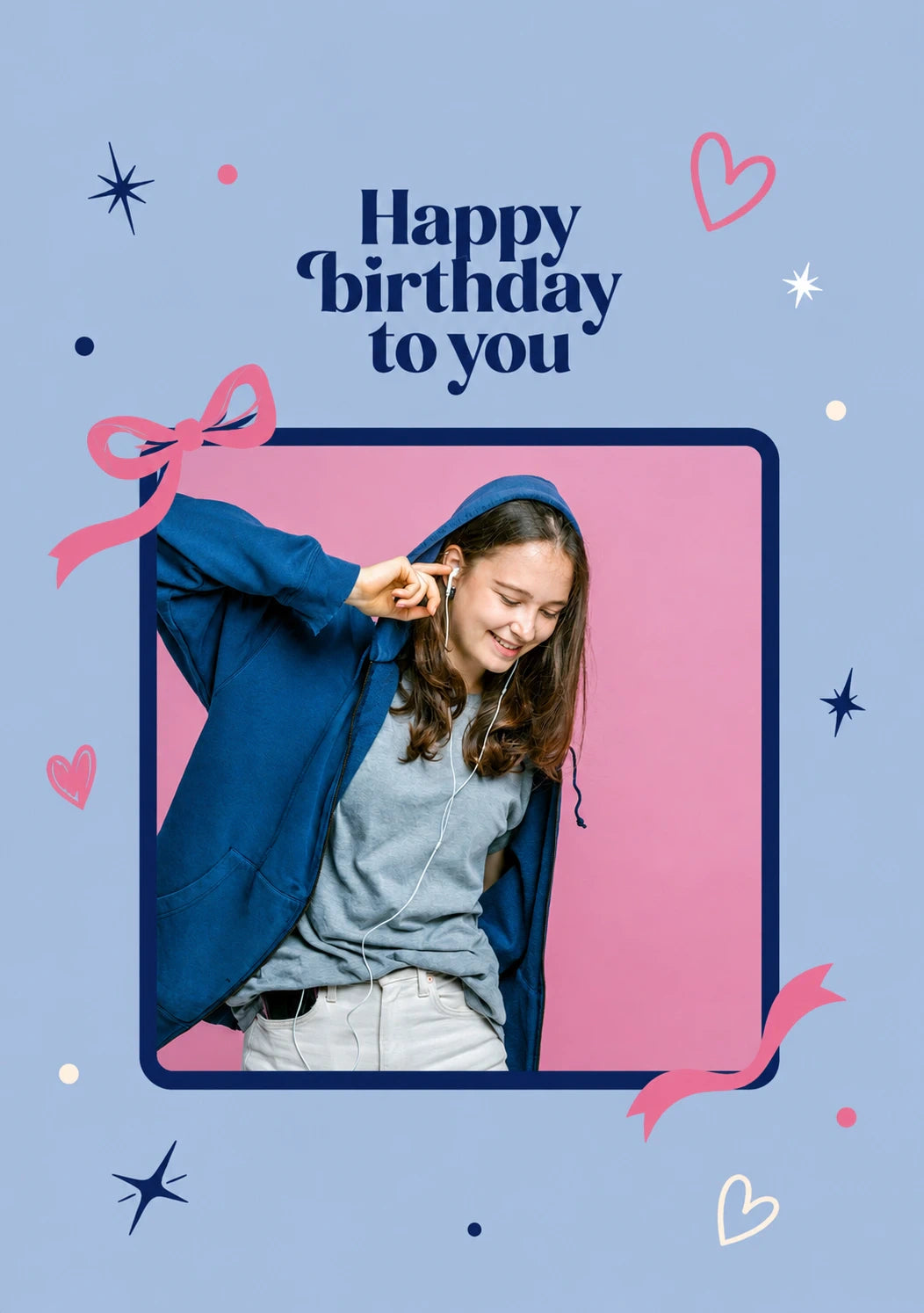 Happy Birthday To You Blue Photo Upload Birthday Card for Her