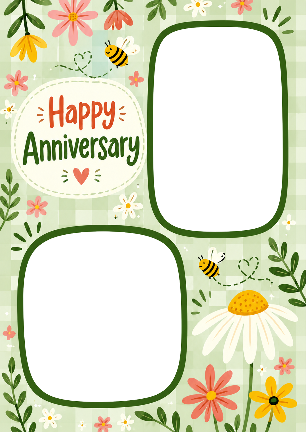 Floral Bee Happy Anniversary Photo Upload Card for Couple