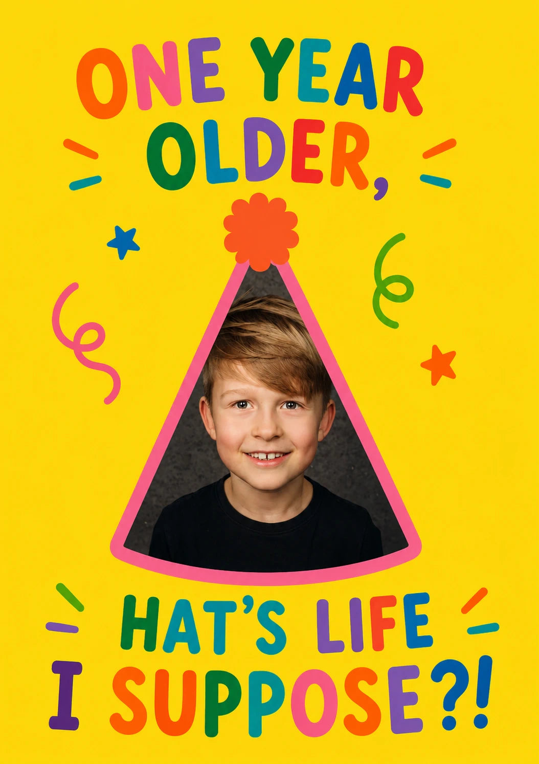 Funny One Year Older Hat's Life Photo Upload Birthday Card
