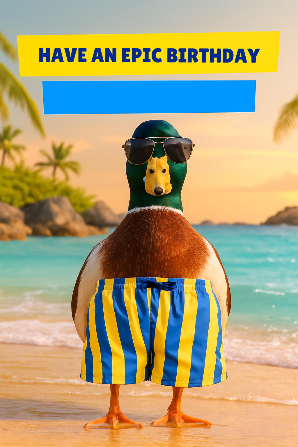 Epic Birthday Duck name card — blank banner template