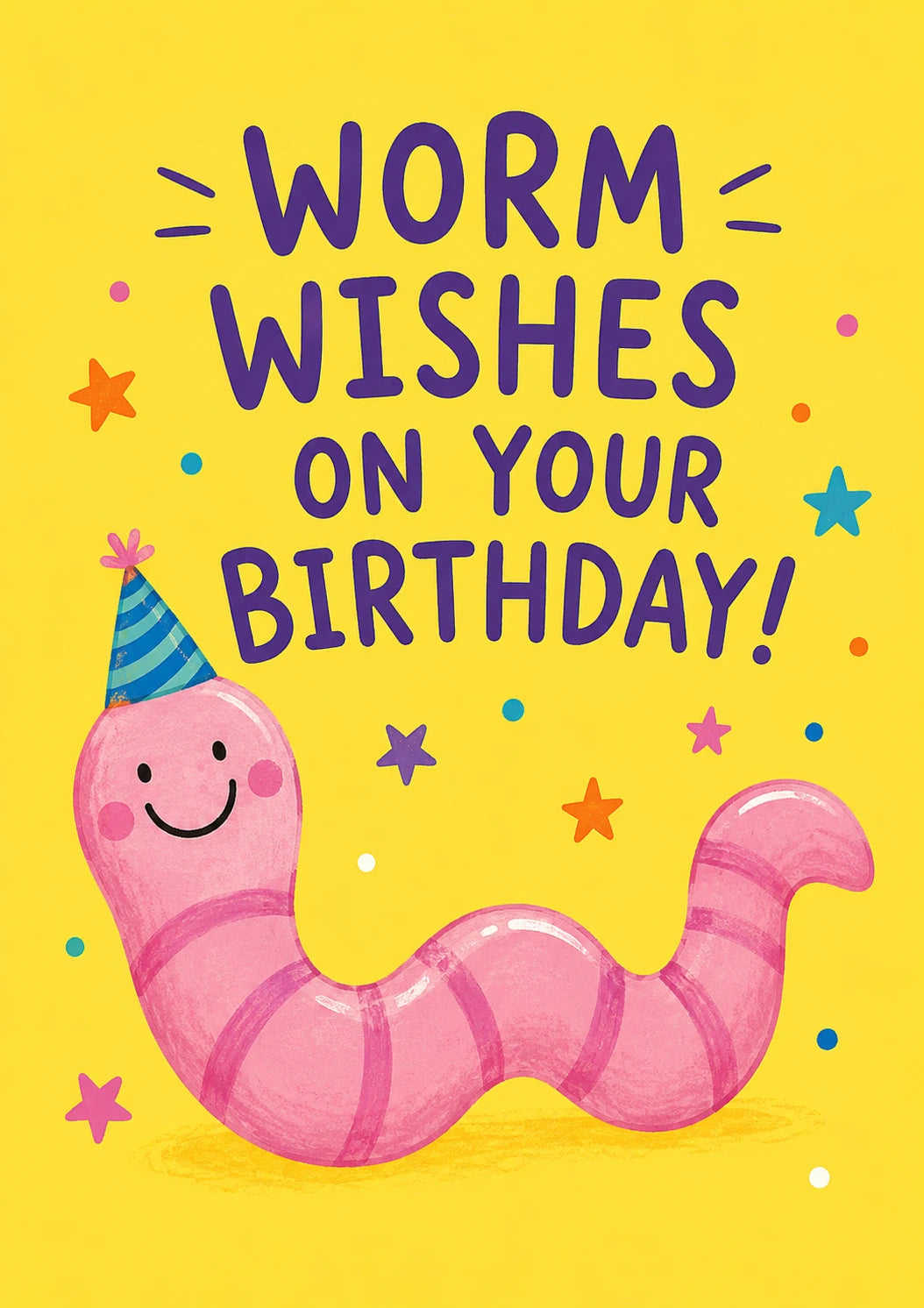 Funny Worm Wishes Party Hat 6th Birthday Card