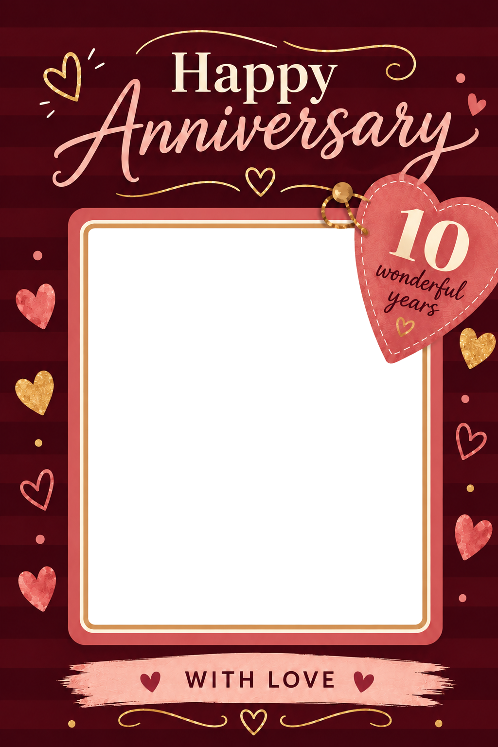Red Hearts 10 Wonderful Years Photo Upload Anniversary Card
