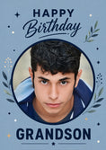 Load image into Gallery viewer, Blue Botanical Stars Grandson Photo Upload Birthday Card for Him
