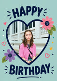 Load image into Gallery viewer, Floral Heart Happy Birthday Photo Upload Birthday Card for Her

