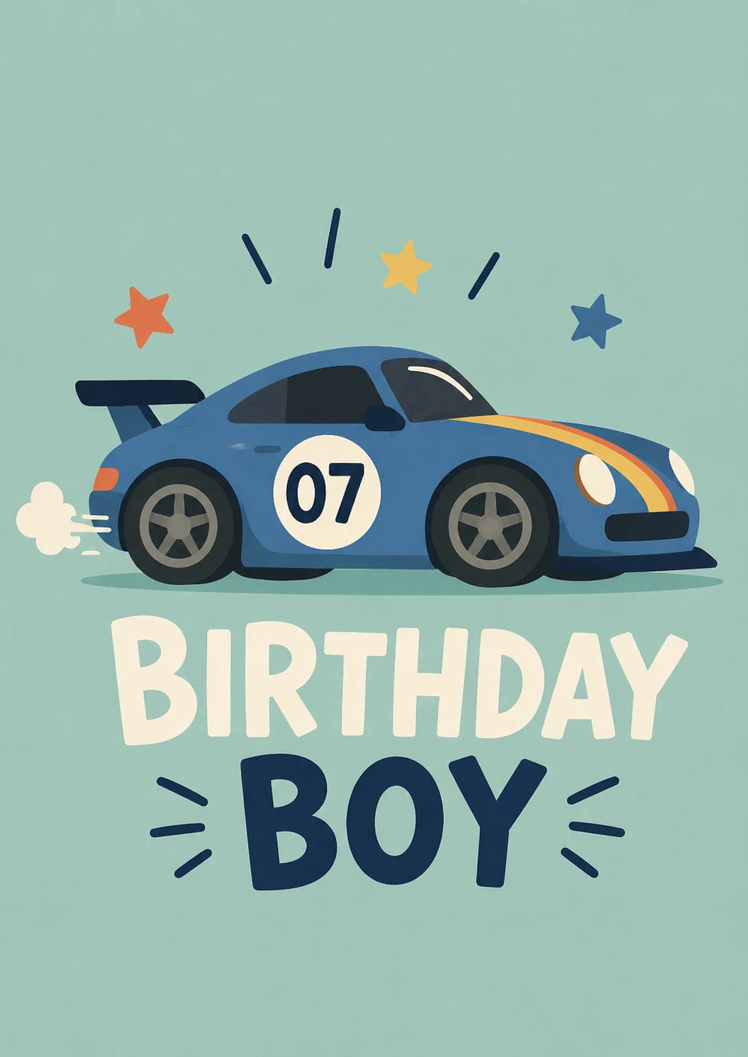 Blue Racing Car Number 07 14th Birthday Card for Him