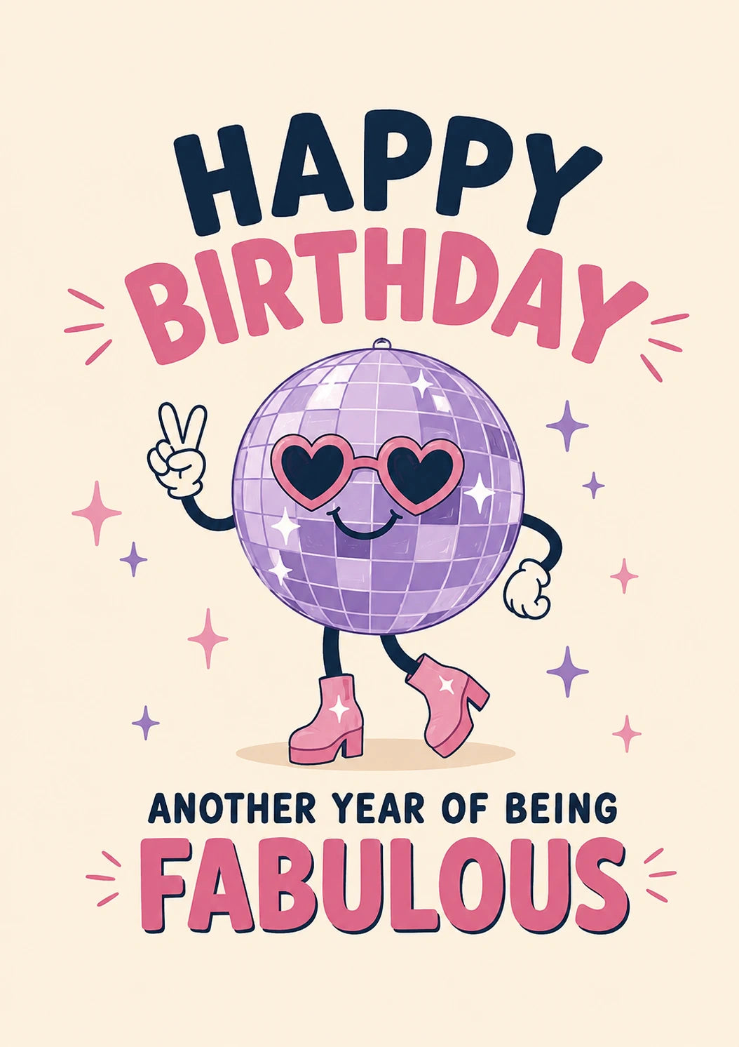 Disco Ball Peace Sign Happy Birthday Card for Her