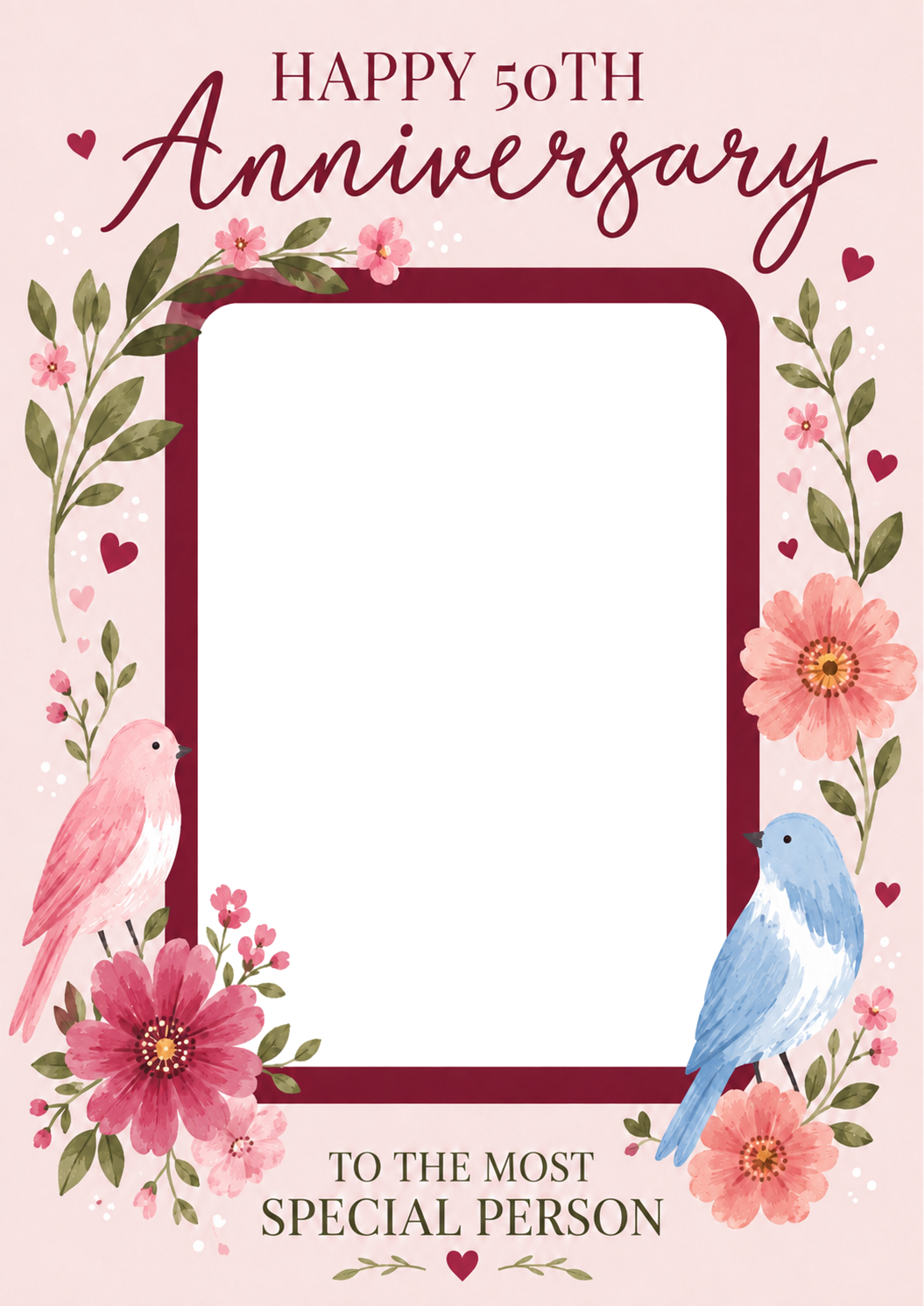 Floral Birds 50th Photo Upload Anniversary Card