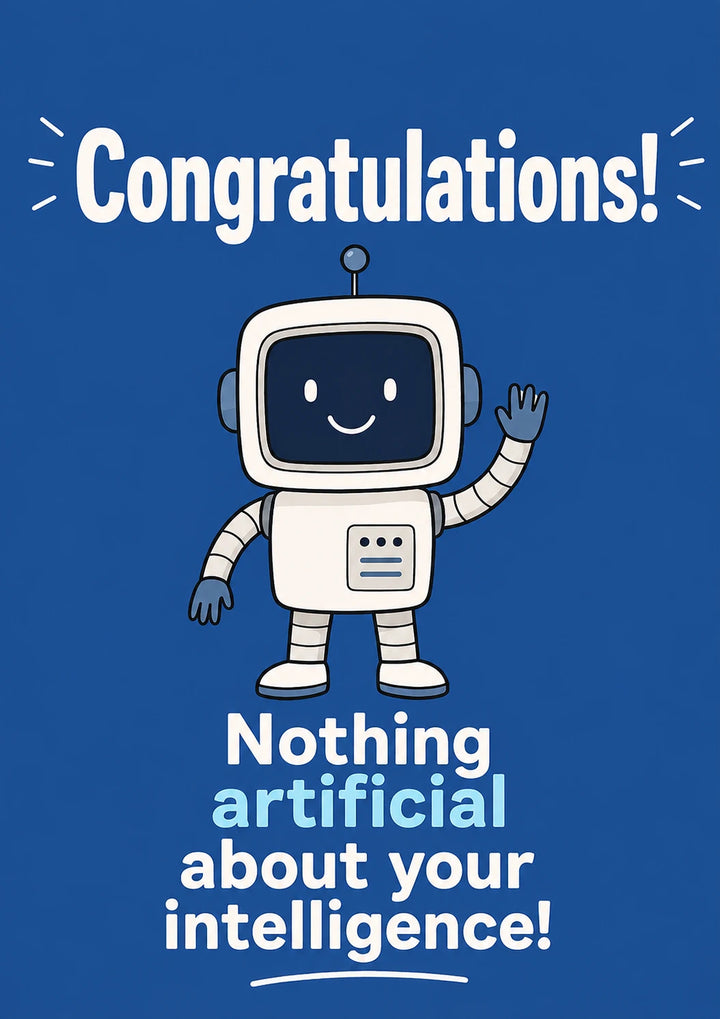 Funny Waving Robot AI Pun Congratulations Card