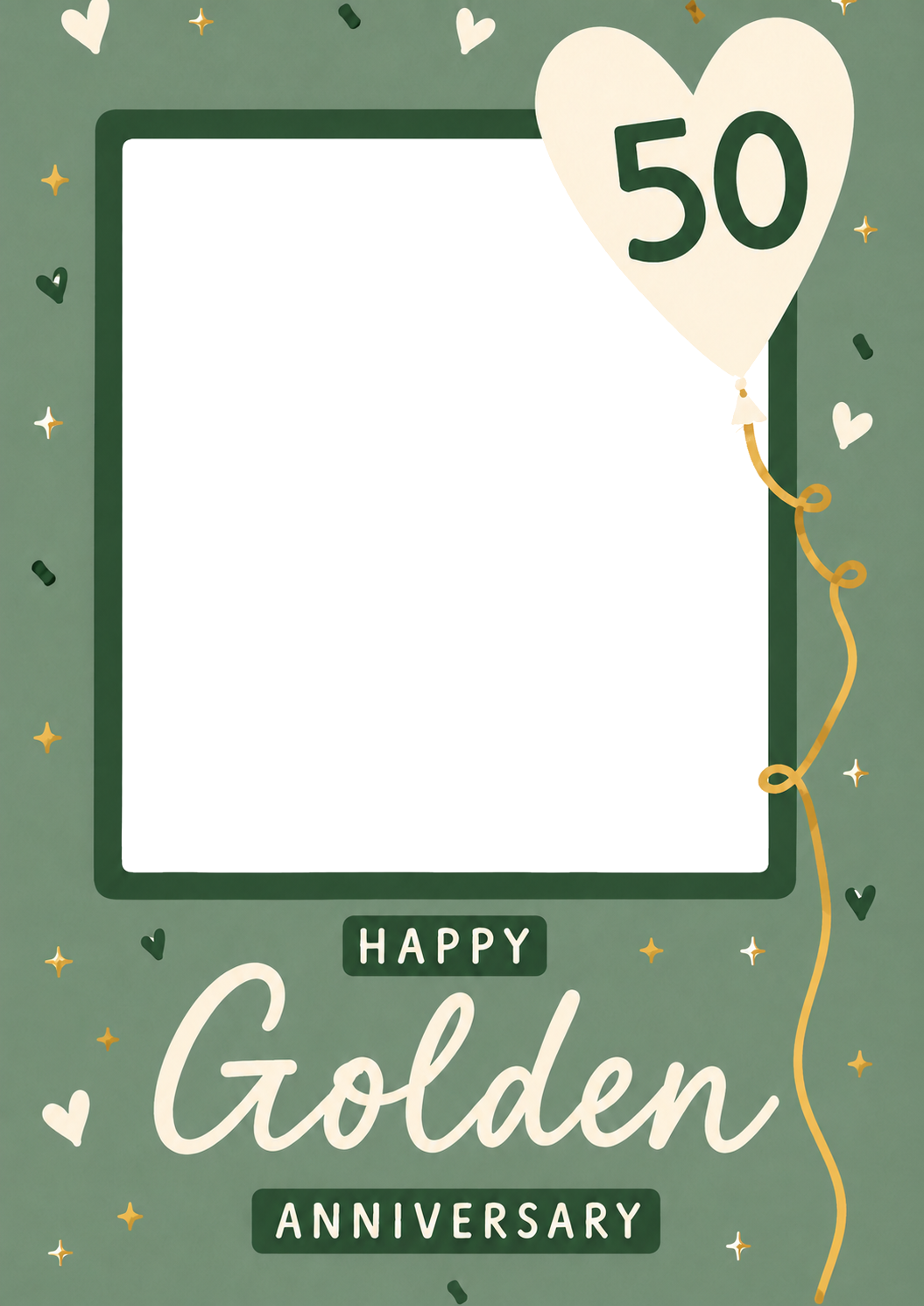 Green Heart Balloon 50th Photo Upload Golden Anniversary Card