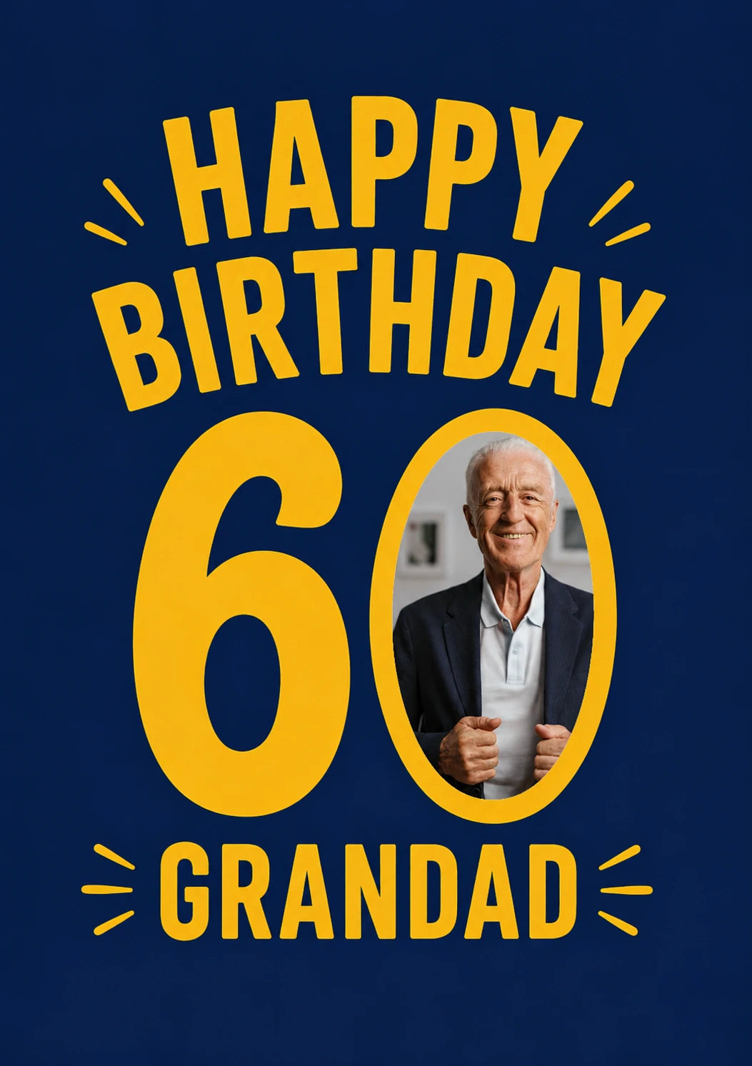 Bold Yellow 60th Grandad Photo Upload Birthday Card for Him