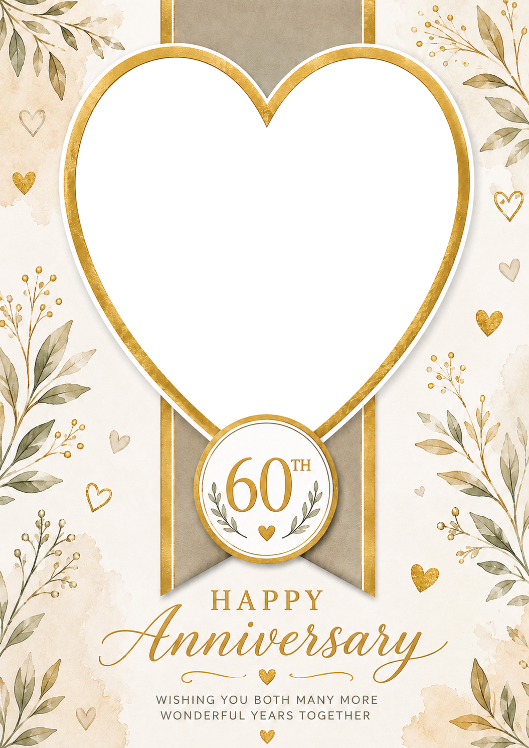 Gold Botanical Heart 60th Photo Upload Anniversary Card