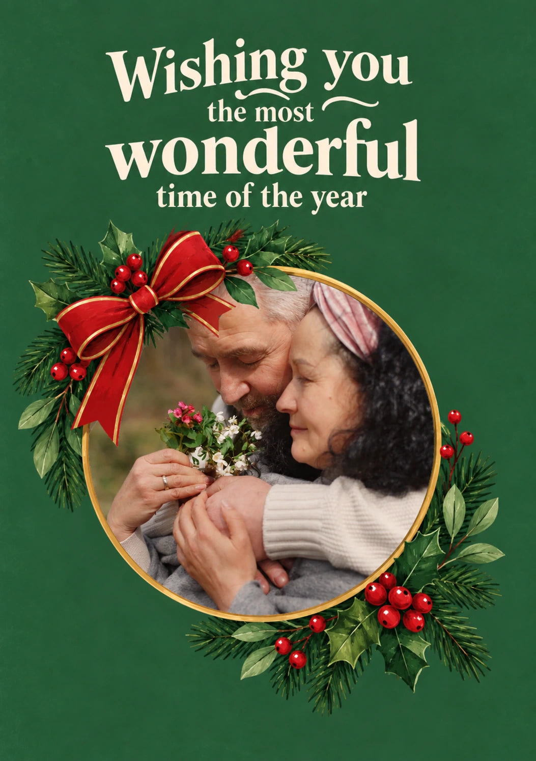 Wonderful Time of the Year Wreath Photo Upload Christmas Card
