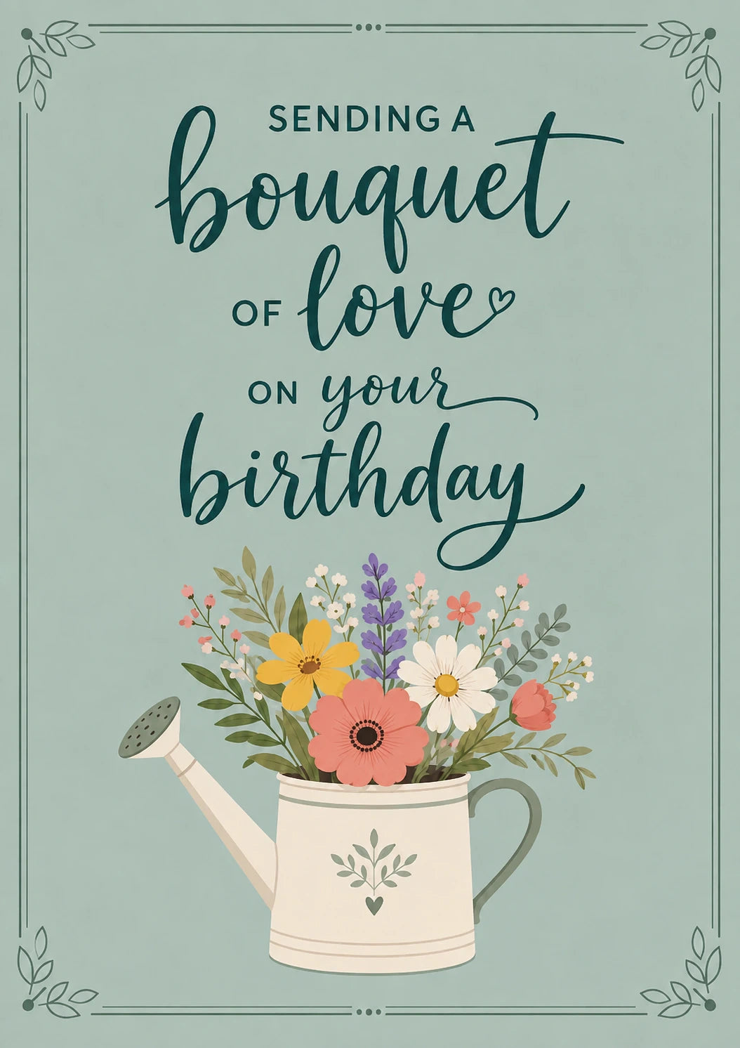 Floral Watering Can Bouquet of Love Birthday Card for Her