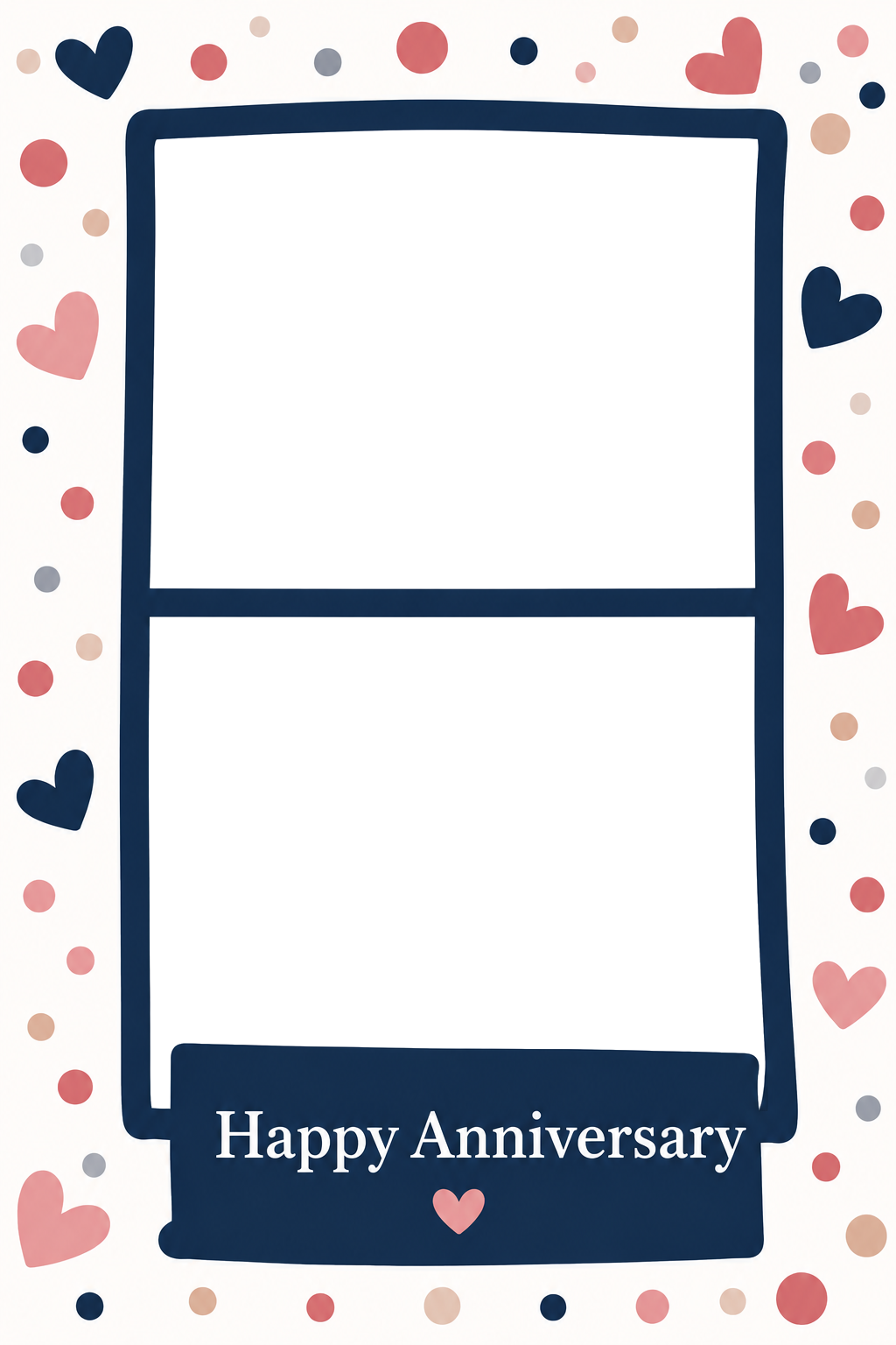 Navy Hearts and Confetti Photo Upload Anniversary Card for Her