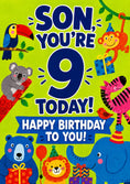 Load image into Gallery viewer, Jungle Animals Son 9th Birthday Card for Him
