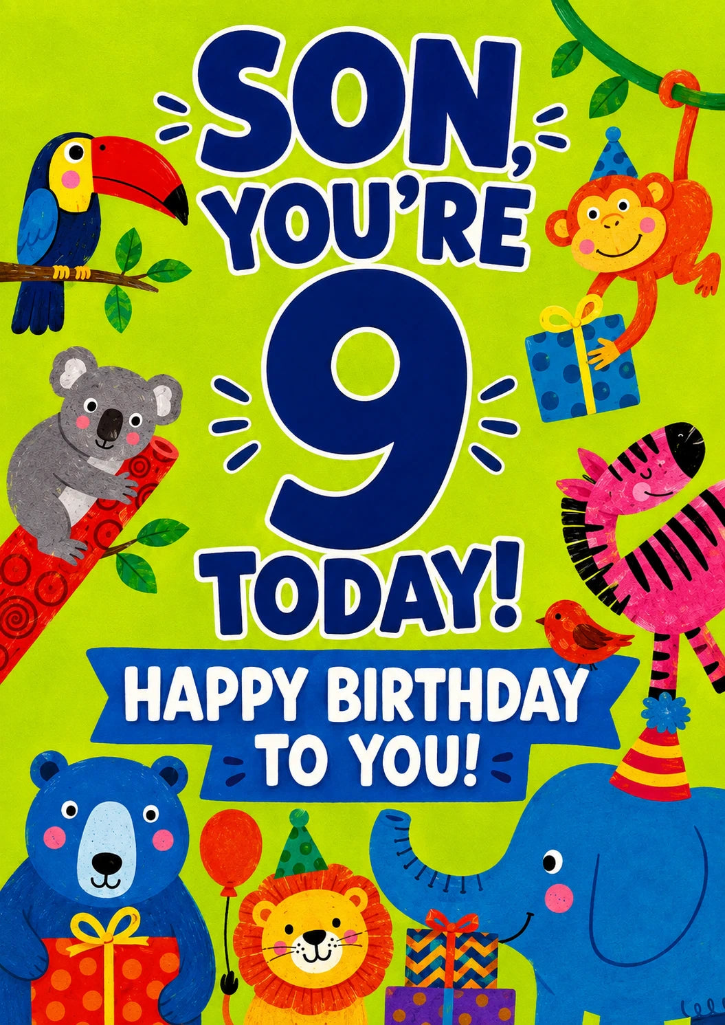 Jungle Animals Son 9th Birthday Card for Him