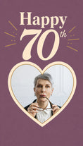 Load image into Gallery viewer, Purple Heart Frame 70th Photo Upload Birthday Card for Her

