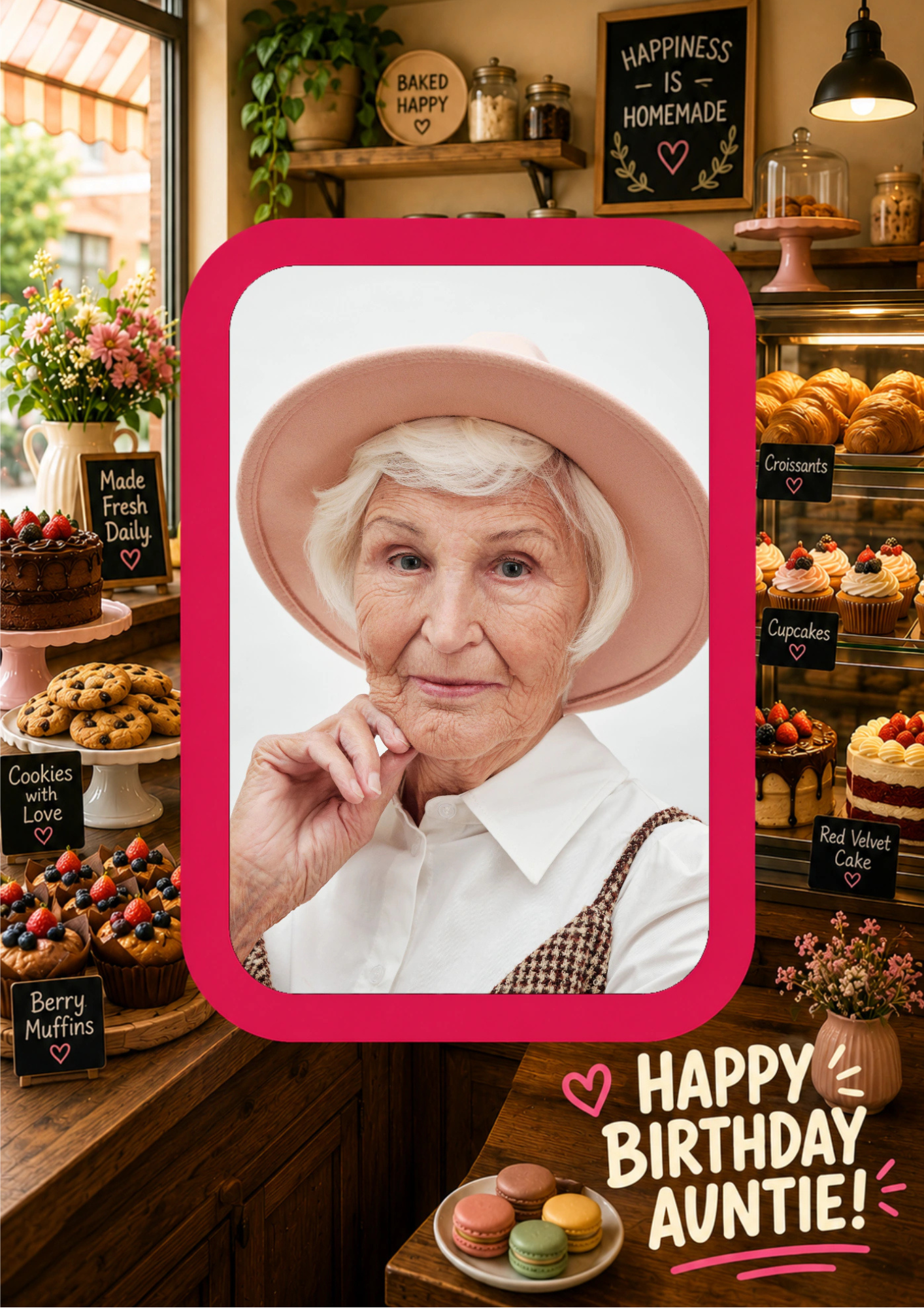 Pink Patisserie Photo Upload Birthday Card for Auntie
