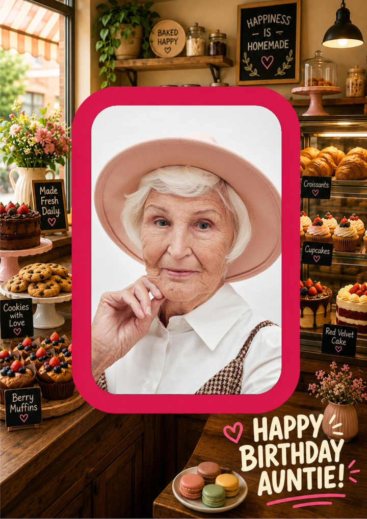 Pink Patisserie Photo Upload Birthday Card for Auntie