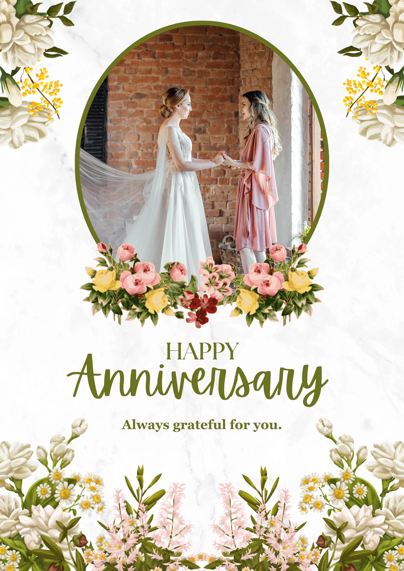 Floral Bridesmaid Getting Ready Photo Upload Anniversary Card for Her