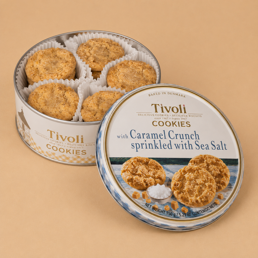 Jacobsens Tivoli Caramel Crunch & Sea Salt Cookies 150g Gift Tin